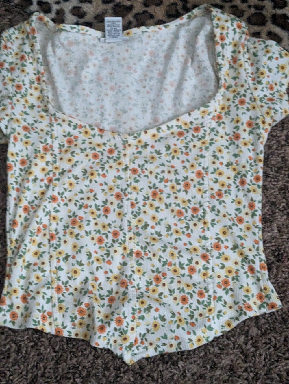 Rue21 Cream Crop Top with Orange & Yellow Floral Print